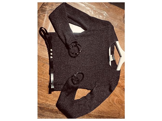 Cinto de suéter e punhos logo cc Chanel Preto Prata Cinza antracite - vista 8