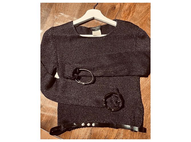 Cinto de suéter e punhos logo cc Chanel Preto Prata Cinza antracite - vista 9