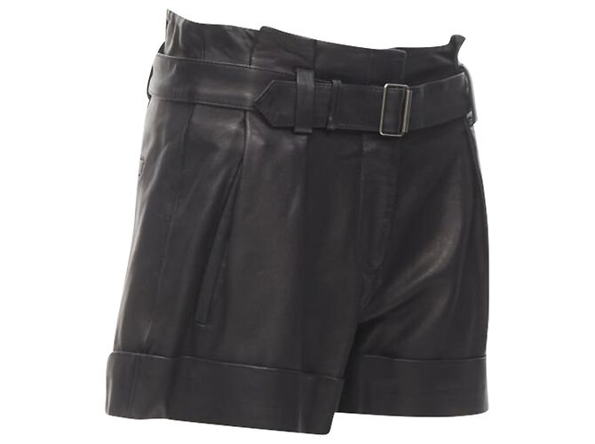 Pantaloni corti in carta con cintura in pelle Theory e risvolti - vista 3
