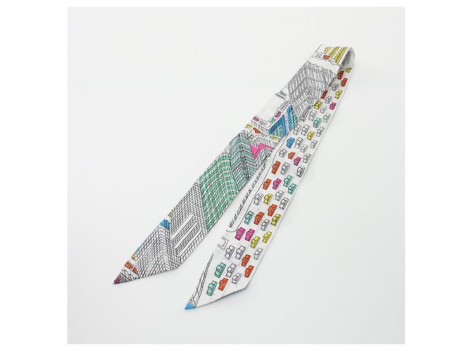 Hermès Hermes Silk Twilly PANTIN CITY Scarf White - view 4