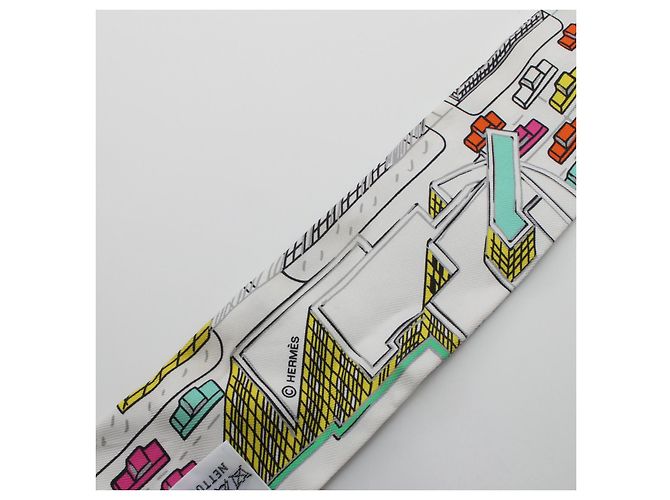 Hermès Hermes Silk Twilly PANTIN CITY Scarf White - view 6