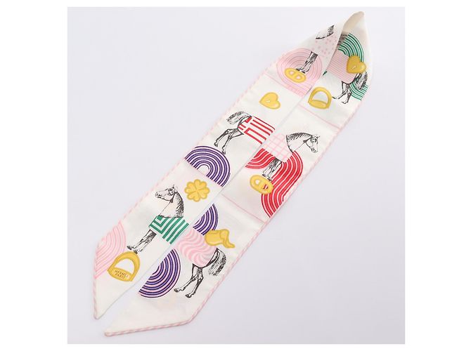 Hermès Foulard in seta Twilly di Hermes Bianco - vista 5