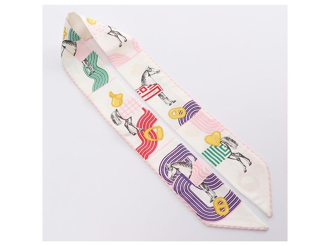Hermès Foulard in seta Twilly di Hermes Bianco - vista 6