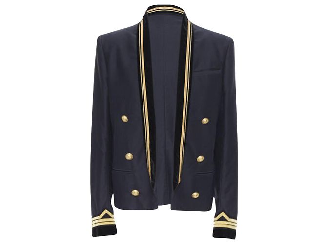 Balmain cotton velvet military shawl collar double breasted jacket - view 3