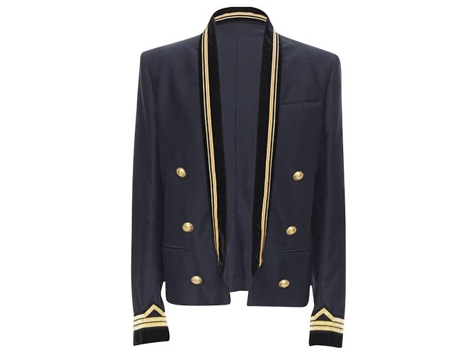 Balmain cotton velvet military shawl collar double breasted jacket - view 4