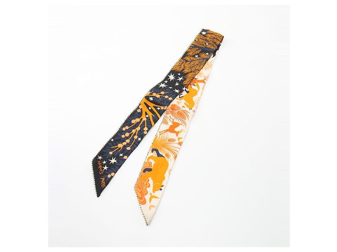 Bufanda de seda Hermès Twilly LE CHARME DE ORFEO Naranja - vista 6