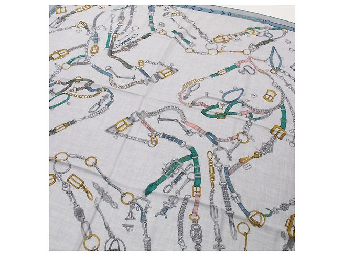 Hermès Hermes Seiden-Kaschmir-Schal Chevaux Déchaînés Grau - Ansicht 4
