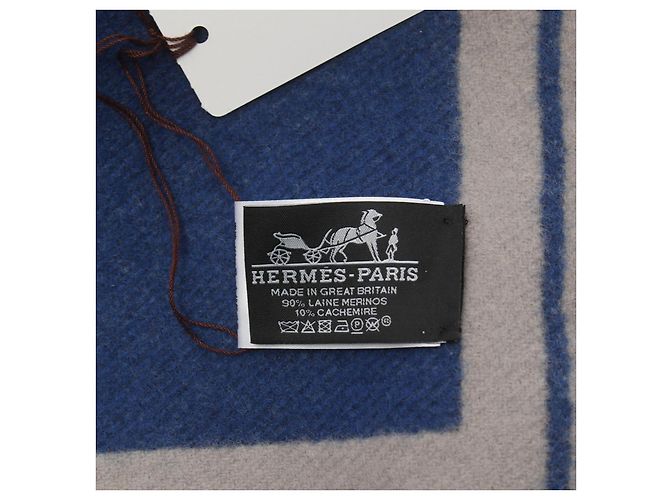 Hermès Hermes Woll-Kaschmir-Schal im Karomuster Grau - Ansicht 2