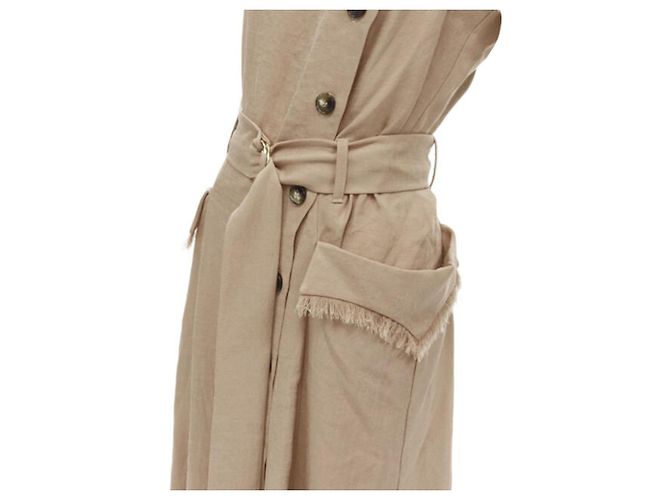 Nanushka Kleid mit Knopfleiste, Fransen und fransigem Saum mit Gürtel - Ansicht 2