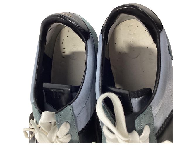 Sneakers basse con lacci Tom Ford in suede blu e nero - vista 11