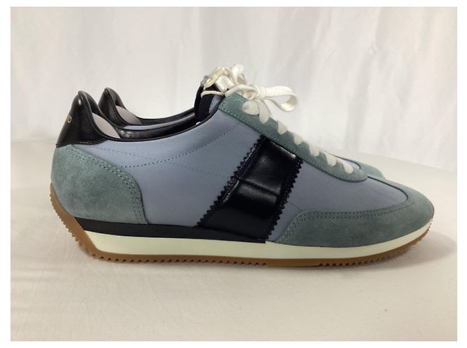Sneakers basse con lacci Tom Ford in suede blu e nero - vista 12