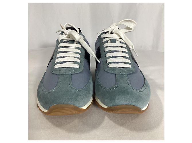 Sneakers basse con lacci Tom Ford in suede blu e nero - vista 14