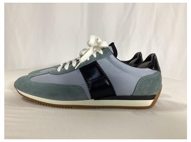 Sneakers basse con lacci Tom Ford in suede blu e nero - vista 15