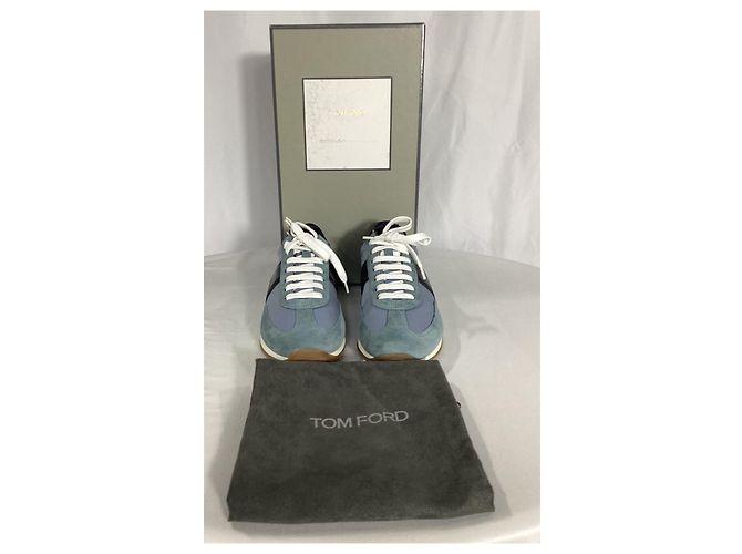 Sneakers basse con lacci Tom Ford in suede blu e nero - vista 17