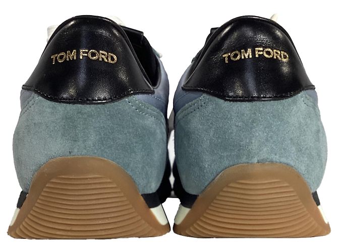 Sneakers basse con lacci Tom Ford in suede blu e nero - vista 2