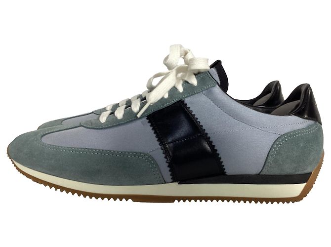 Sneakers basse con lacci Tom Ford in suede blu e nero - vista 4