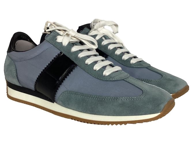 Sneakers basse con lacci Tom Ford in suede blu e nero - vista 5