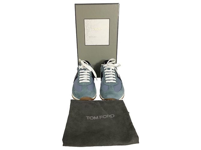 Sneakers basse con lacci Tom Ford in suede blu e nero - vista 6