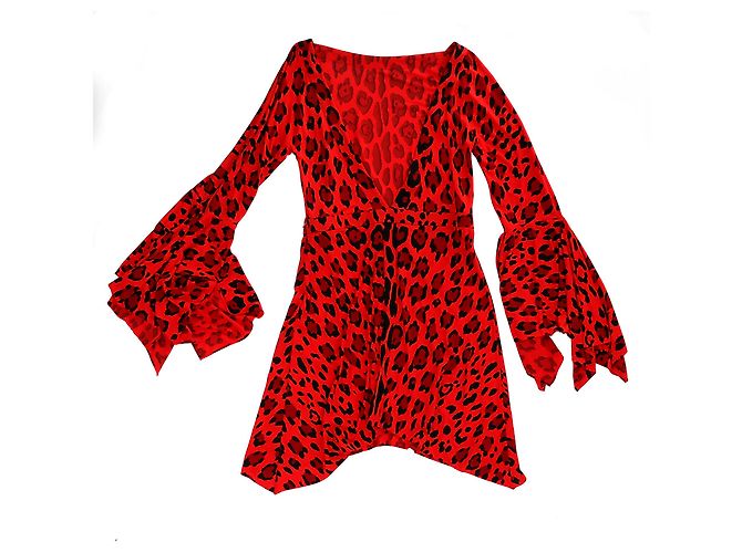 Vestido mini sin espalda de viscosa roja con estampado de leopardo Tom Ford - vista 6