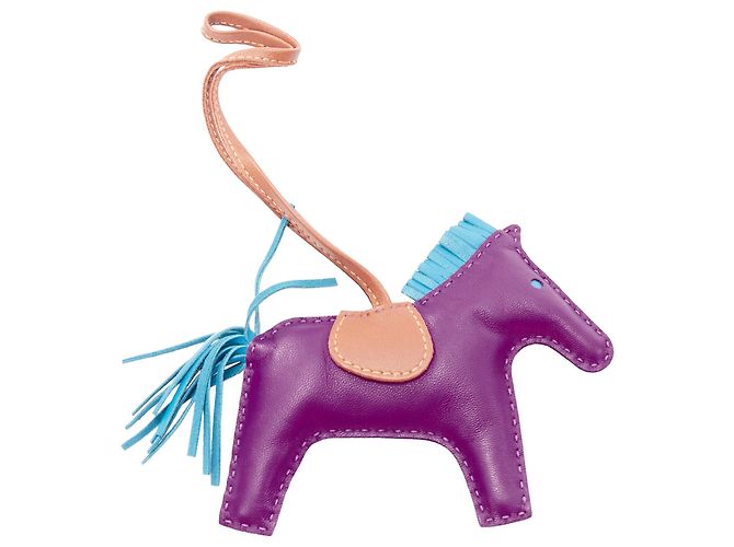 Hermès Charm de caballo con flecos de cuero trimado Hermes Rodeo PM Púrpura - vista 2