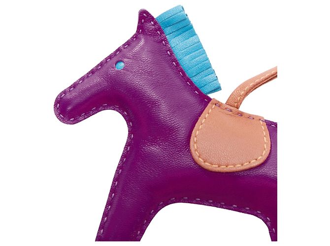 Hermès Charm de caballo con flecos de cuero trimado Hermes Rodeo PM Púrpura - vista 3