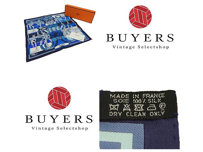 Foulard in seta Hermès Carré 45 Blu - vista 3