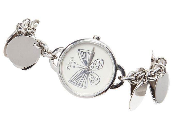 Orologio da polso con bracciale a catena e disco argento logo farfalla Furla scribble - vista 2