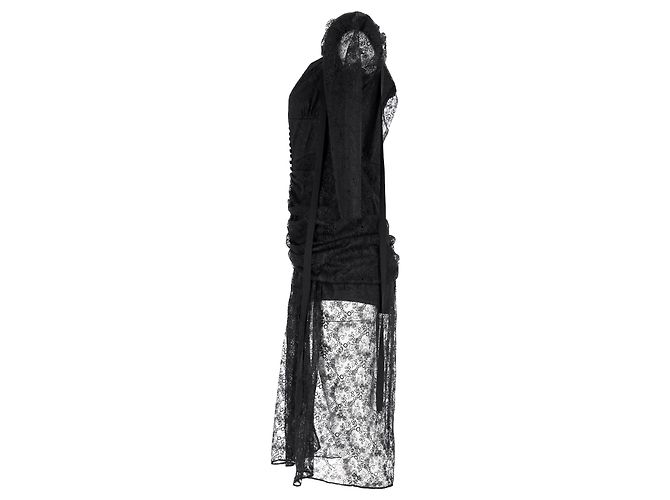 Vestido midi off-shoulder de seda negra con detalles de encaje de Magda Butrym - vista 2