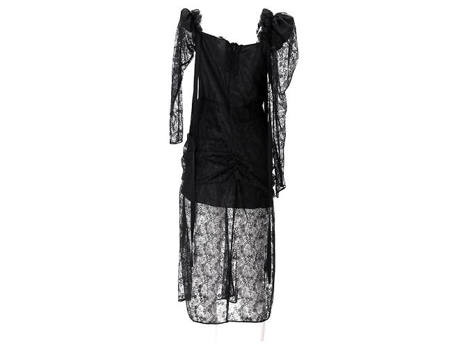 Vestido midi off-shoulder de seda negra con detalles de encaje de Magda Butrym - vista 3