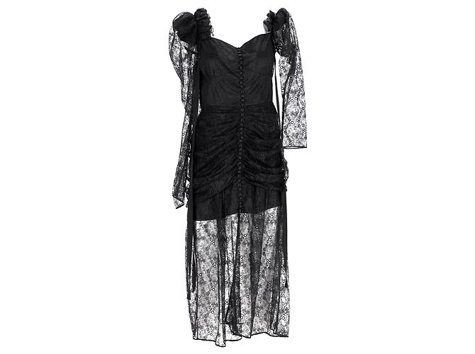 Vestido midi off-shoulder de seda negra con detalles de encaje de Magda Butrym - vista 5