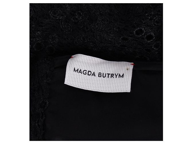 Vestido midi off-shoulder de seda negra con detalles de encaje de Magda Butrym - vista 6
