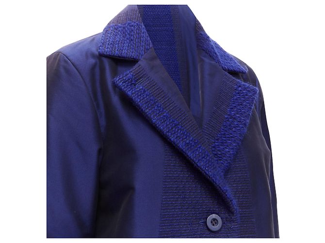 Issey Miyake cobalt taffeta tweed multi-texture jacket coat - view 2