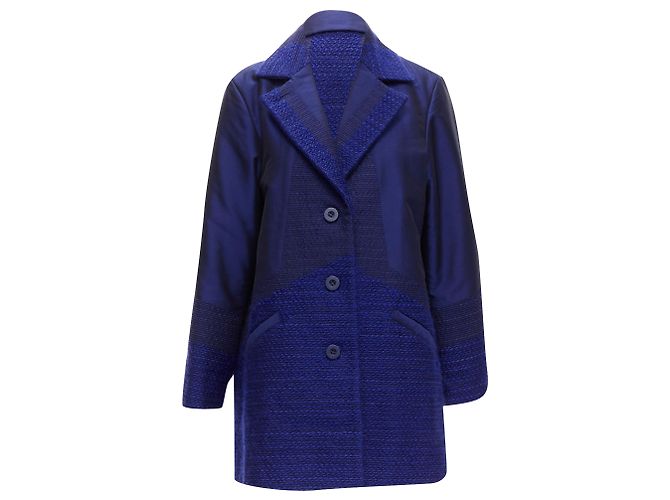 Issey Miyake cobalt taffeta tweed multi-texture jacket coat - view 3