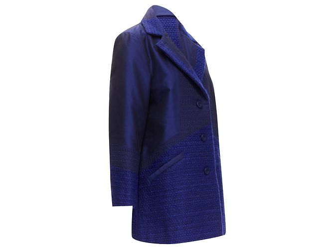 Issey Miyake cobalt taffeta tweed multi-texture jacket coat - view 4