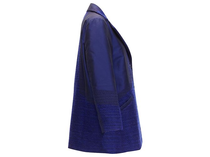 Issey Miyake cobalt taffeta tweed multi-texture jacket coat - view 5