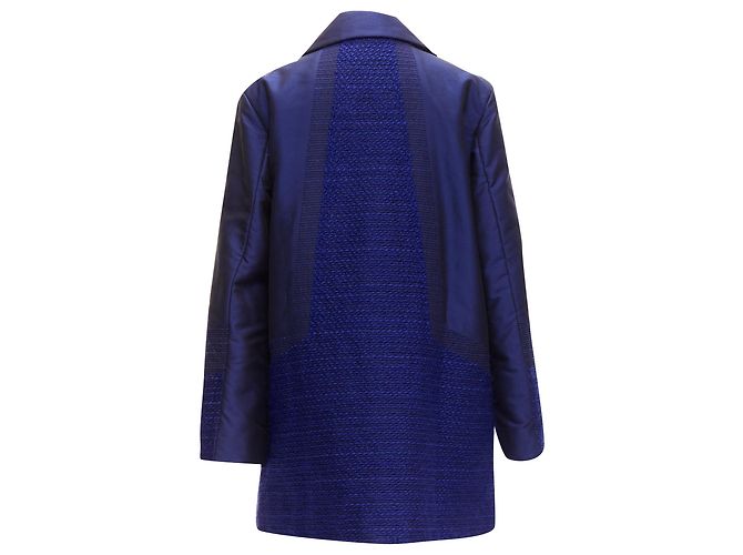 Issey Miyake cobalt taffeta tweed multi-texture jacket coat - view 6