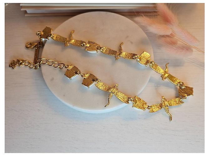 Collana vintage a forma di libellula Oscar de la Renta rara Bianco Giallo Gold hardware - vista 2