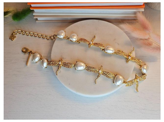 Collana vintage a forma di libellula Oscar de la Renta rara Bianco Giallo Gold hardware - vista 3