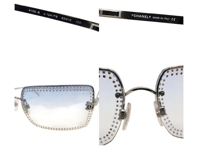 Gafas de sol Chanel CC Logo con strass azul plateado 4105-B Plata - vista 3