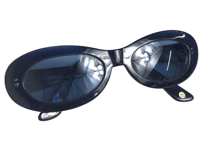 Occhiali da sole ovali tinti di blu navy con logo CC dorato Chanel 5007 D'oro - vista 8