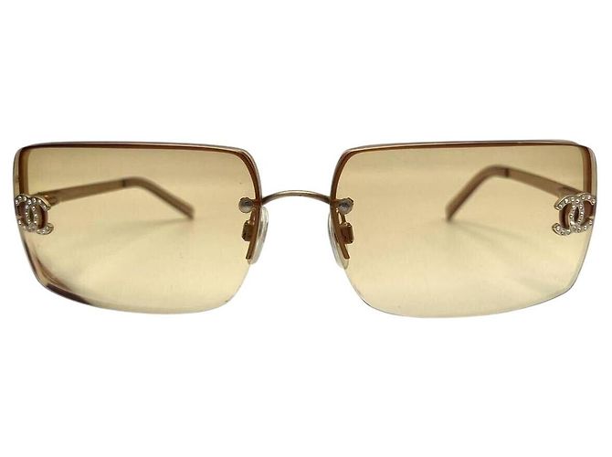 Gafas de sol Chanel CC Logo con strass marrón amarillo con tinte dorado Castaño - vista 4