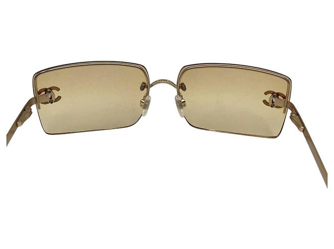 Gafas de sol Chanel CC Logo con strass marrón amarillo con tinte dorado Castaño - vista 5