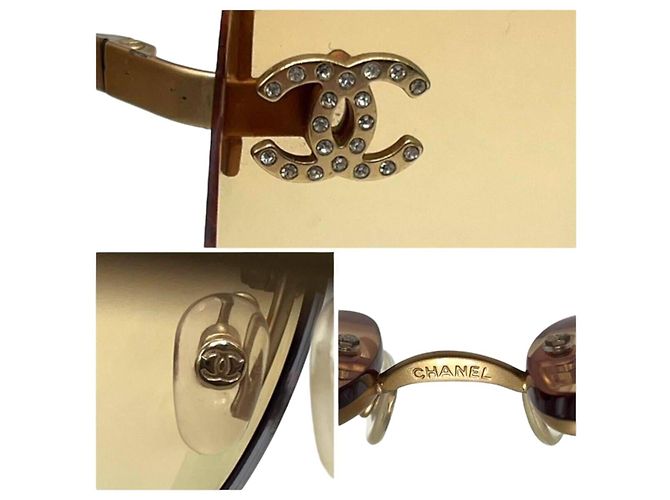 Gafas de sol Chanel CC Logo con strass marrón amarillo con tinte dorado Castaño - vista 8