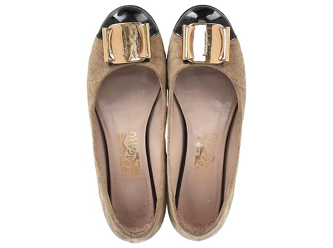 Salvatore Ferragamo Bailarinas de punta cap Ferragamo en ante marrón Castaño Roja - vista 3