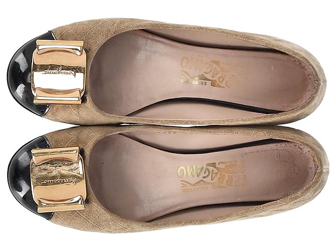 Salvatore Ferragamo Bailarinas de punta cap Ferragamo en ante marrón Castaño Roja - vista 9