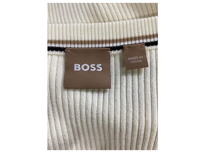 Hugo Boss Cardigã canelado Boss em viscose branca Branco Cru - vista 11