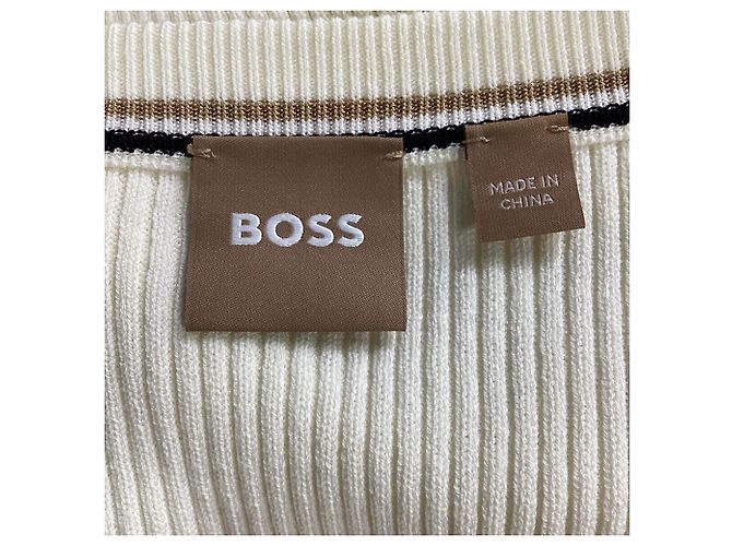 Hugo Boss Cardigã canelado Boss em viscose branca Branco Cru - vista 5