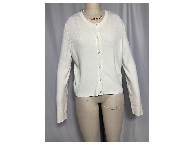 Hugo Boss Cardigã canelado Boss em viscose branca Branco Cru - vista 7