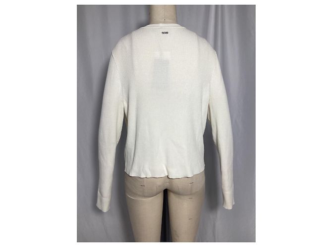 Hugo Boss Cardigã canelado Boss em viscose branca Branco Cru - vista 9
