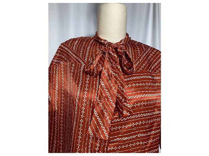 Blusa Chloé con fiocco in seta marrone Rosso - vista 10